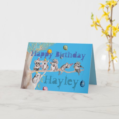 The Koalas Birthday Party Watercolour Girls Card