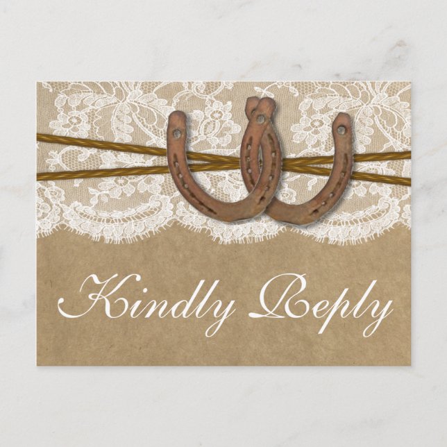 The Kraft, Lace & Horseshoe Collection RSVP Invitation Postcard (Front)