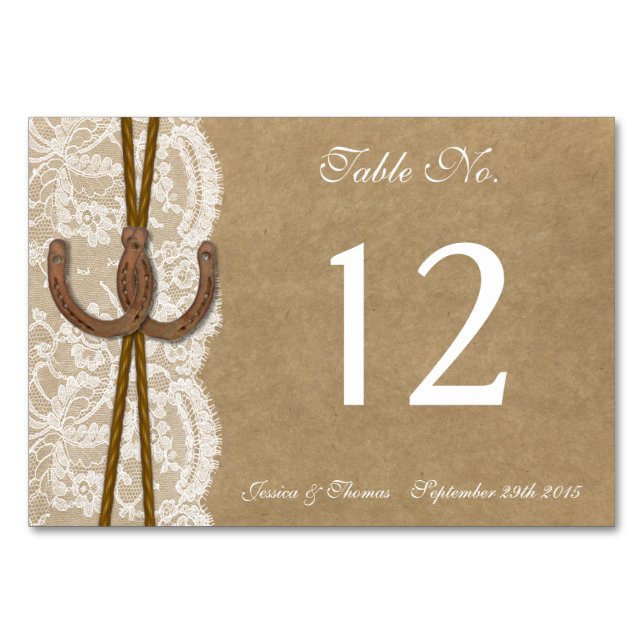 The Kraft, Lace & Horseshoe Collection Table Number (Front)