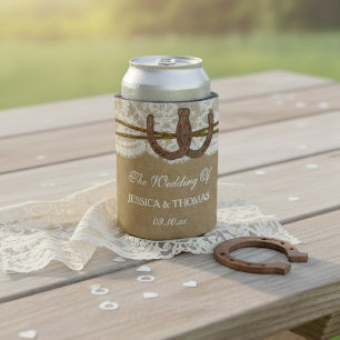 The Kraft, Lace & Horseshoe Wedding Collection Can Cooler