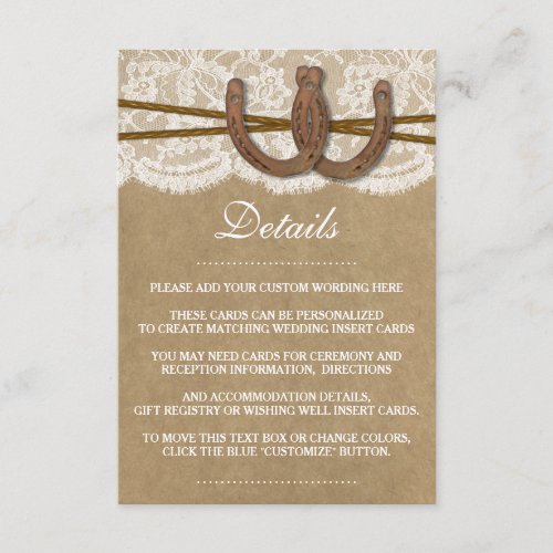 The Kraft Lace  Horseshoe Wedding Collection Enclosure Card