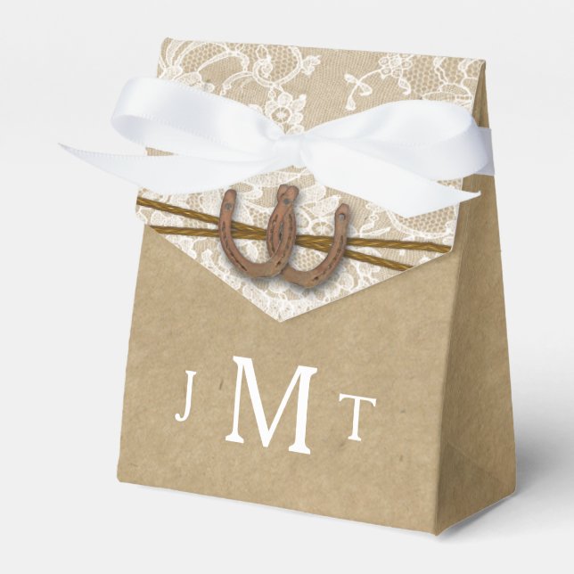 The Kraft, Lace & Horseshoe Wedding Collection Favor Boxes (Front Side)