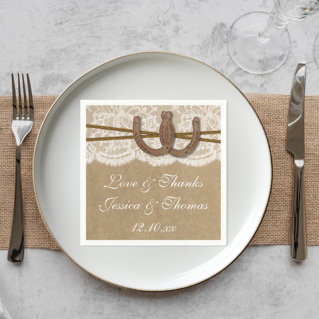 The Kraft, Lace & Horseshoe Wedding Collection Paper Napkins (Creator Uploaded)