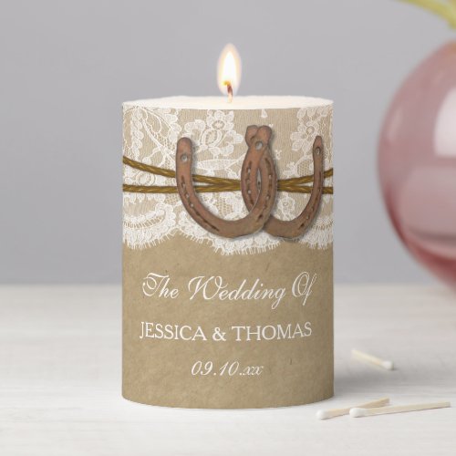 The Kraft Lace  Horseshoe Wedding Collection Pillar Candle