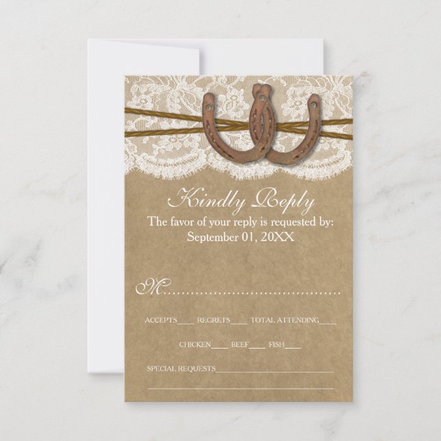The Kraft, Lace & Horseshoe Wedding Collection RSVP Card (Front)