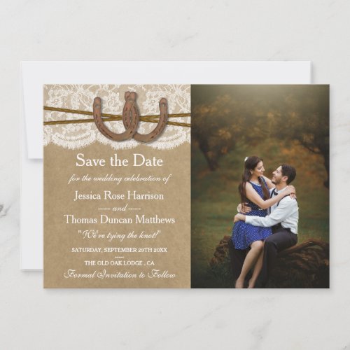 The Kraft Lace  Horseshoe Wedding Collection Save The Date