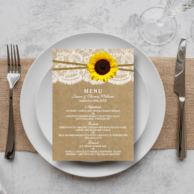 The Kraft, Lace & Sunflower Collection Menu Cards (Creator Uploaded)