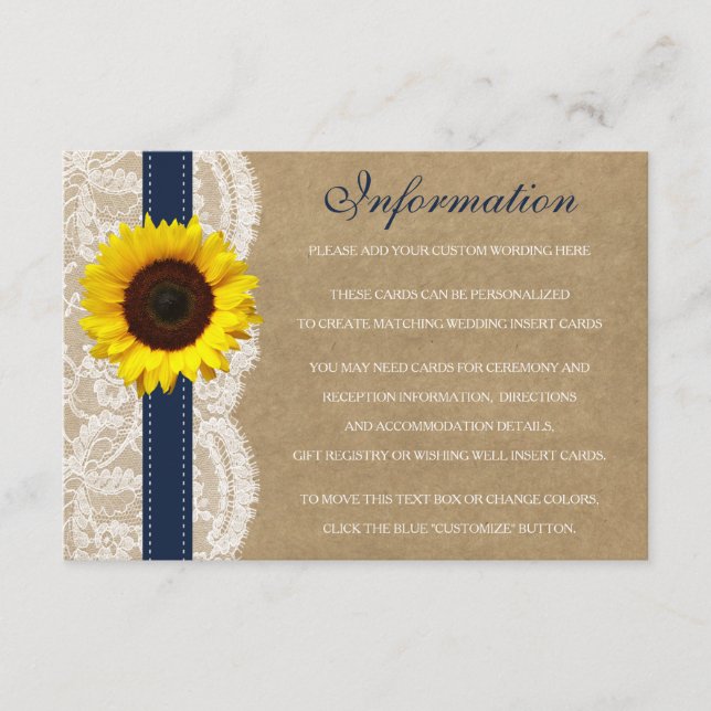 The Kraft, Lace & Sunflower Collection - Navy Enclosure Card (Front)