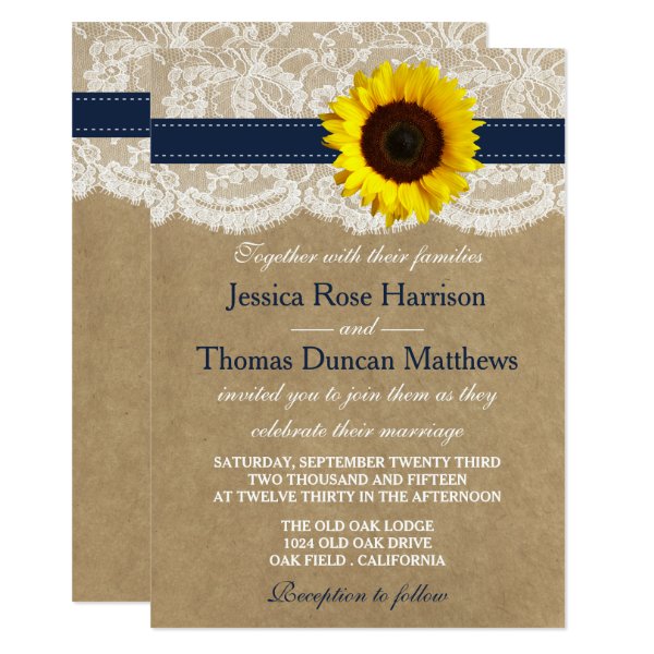 256072071009524859 The Kraft, Lace & Sunflower Collection - Navy Invitation