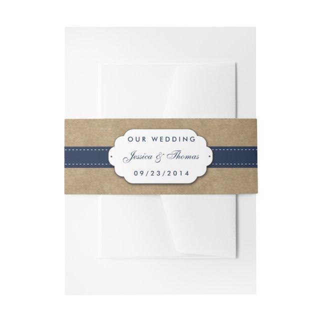 The Kraft, Lace & Sunflower Collection - Navy Invitation Belly Band (Front Example)
