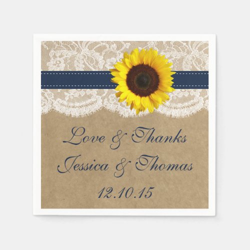 The Kraft Lace  Sunflower Collection _ Navy Paper Napkins