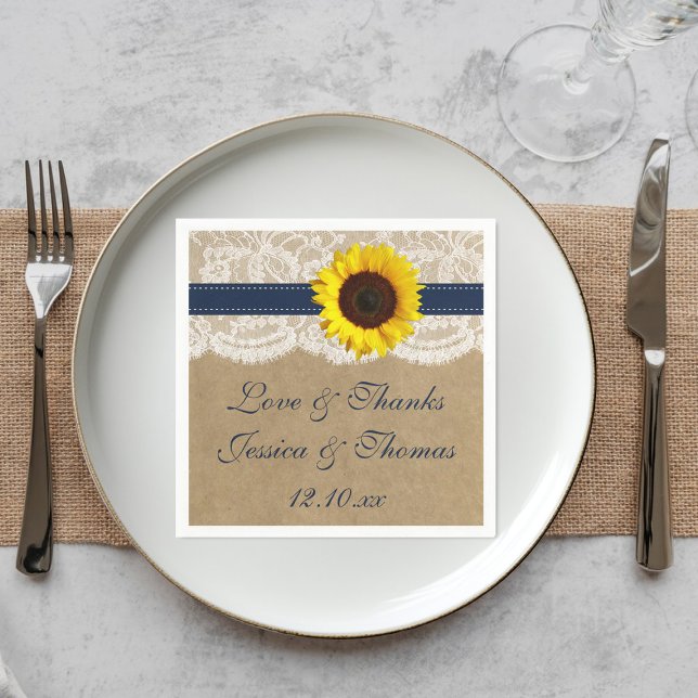 The Kraft, Lace & Sunflower Collection - Navy Paper Napkins (Creator Uploaded)