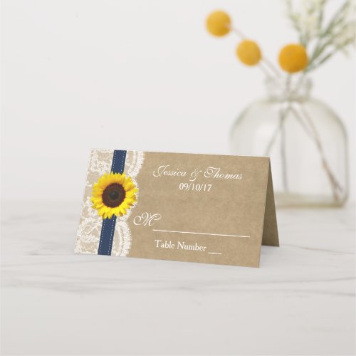 The Kraft Lace  Sunflower Collection _ Navy Place Card