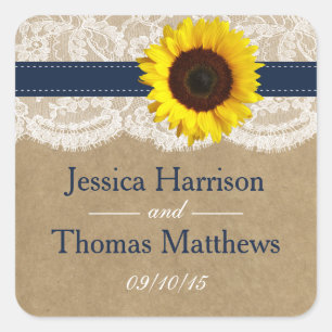 The Kraft, Lace & Sunflower Collection - Navy Square Sticker