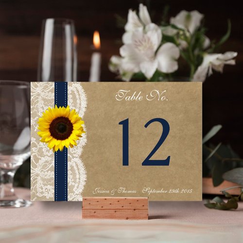 The Kraft Lace  Sunflower Collection _ Navy Table Number