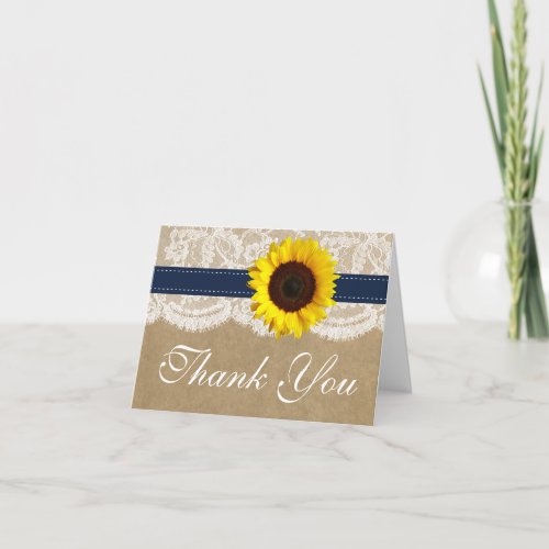 The Kraft Lace  Sunflower Collection _ Navy Thank You Card