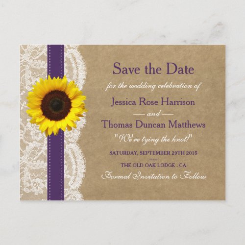 The Kraft Lace  Sunflower Collection _ Purple Announcement Postcard