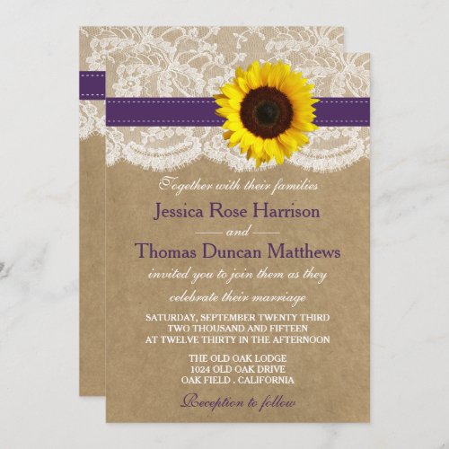 The Kraft Lace  Sunflower Collection _ Purple Invitation