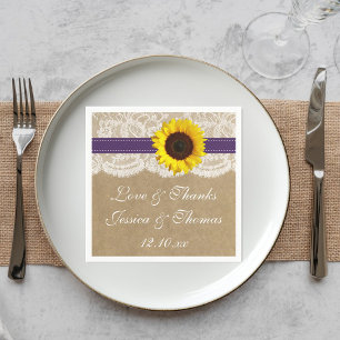 The Kraft, Lace & Sunflower Collection - Purple Paper Napkins