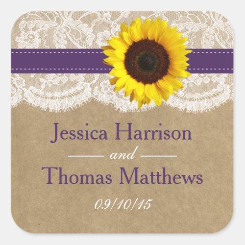 The Kraft Lace  Sunflower Collection _ Purple Square Sticker