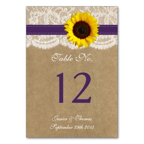 The Kraft Lace  Sunflower Collection _ Purple Table Number