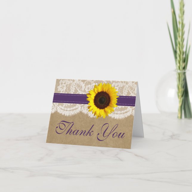 The Kraft, Lace & Sunflower Collection - Purple Thank You Card (Front)