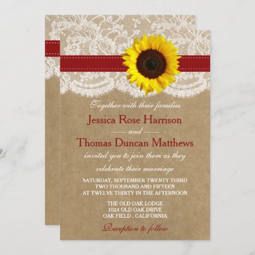 The Kraft Lace  Sunflower Collection _ Red Invitation