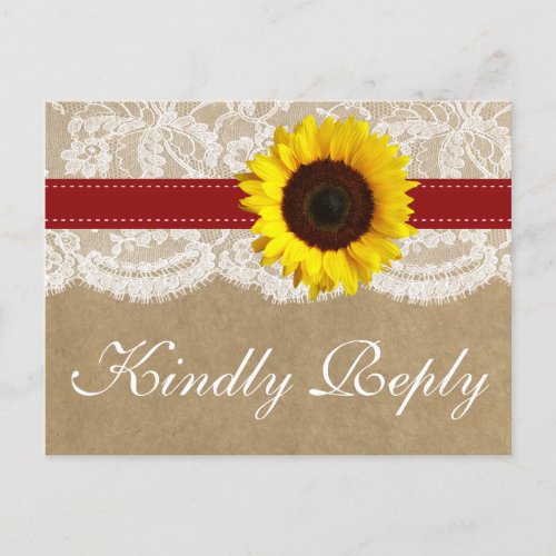 The Kraft Lace  Sunflower Collection _ Red Invitation Postcard