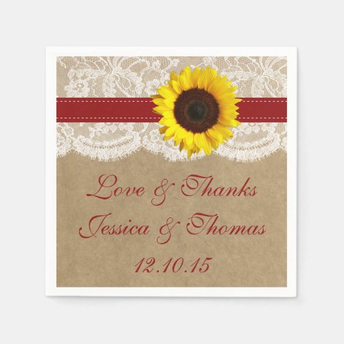 The Kraft Lace  Sunflower Collection _ Red Paper Napkins