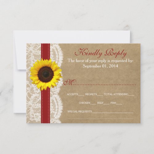 The Kraft Lace  Sunflower Collection _ Red RSVP Card