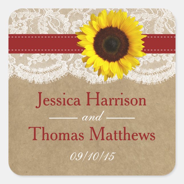 The Kraft, Lace & Sunflower Collection - Red Square Sticker (Front)