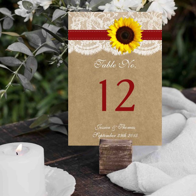 The Kraft, Lace & Sunflower Collection - Red Table Number (Creator Uploaded)