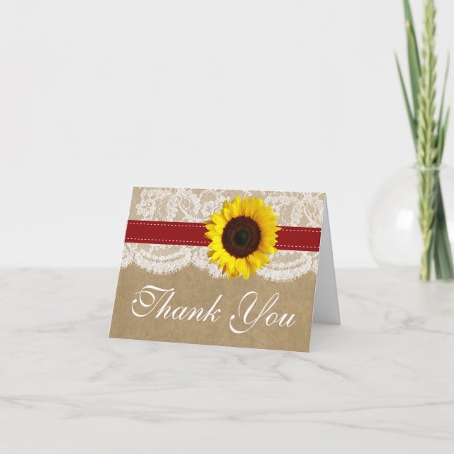The Kraft, Lace & Sunflower Collection - Red Thank You Card (Front)