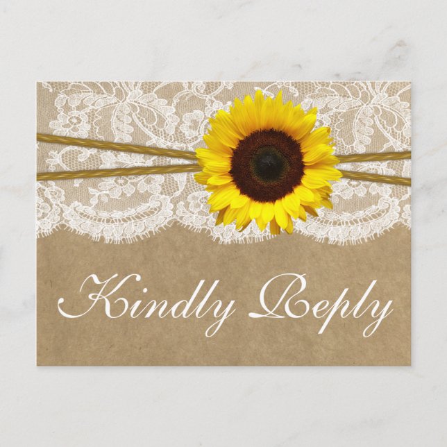 The Kraft, & Lace Sunflower Collection RSVP Invitation Postcard (Front)