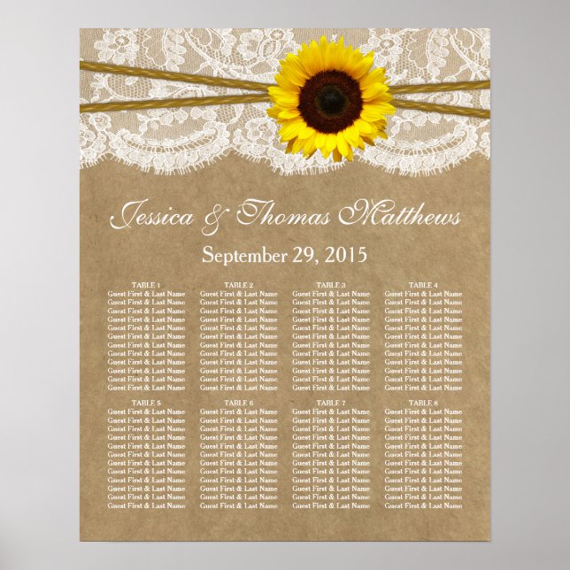 The Kraft, Lace & Sunflower Collection Seating Poster (Front)