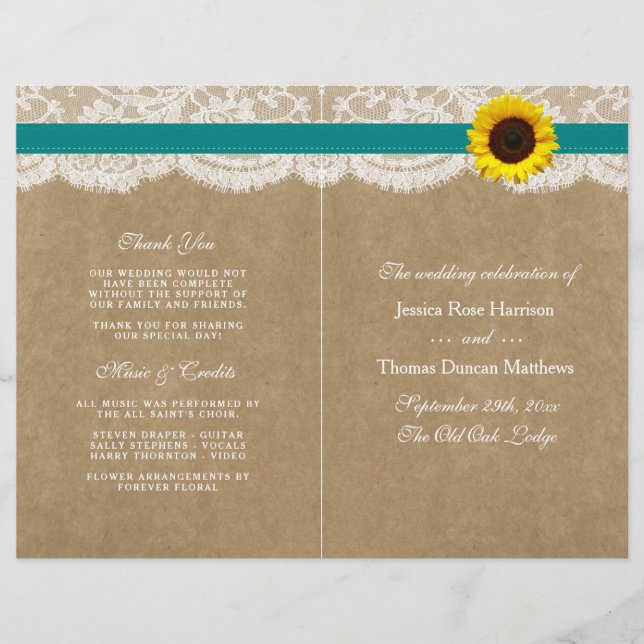 The Kraft, Lace & Sunflower Collection - Teal (Front)