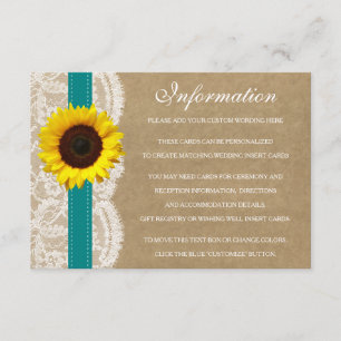 The Kraft, Lace & Sunflower Collection - Teal Enclosure Card