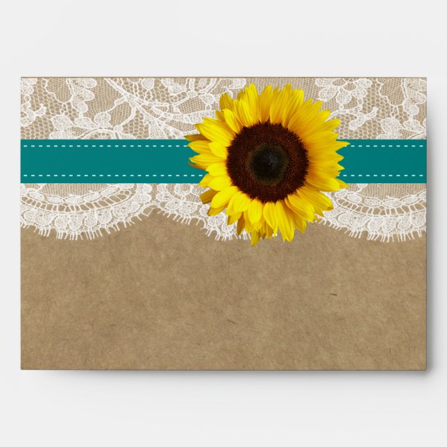 The Kraft, Lace & Sunflower Collection - Teal Envelope (Front)