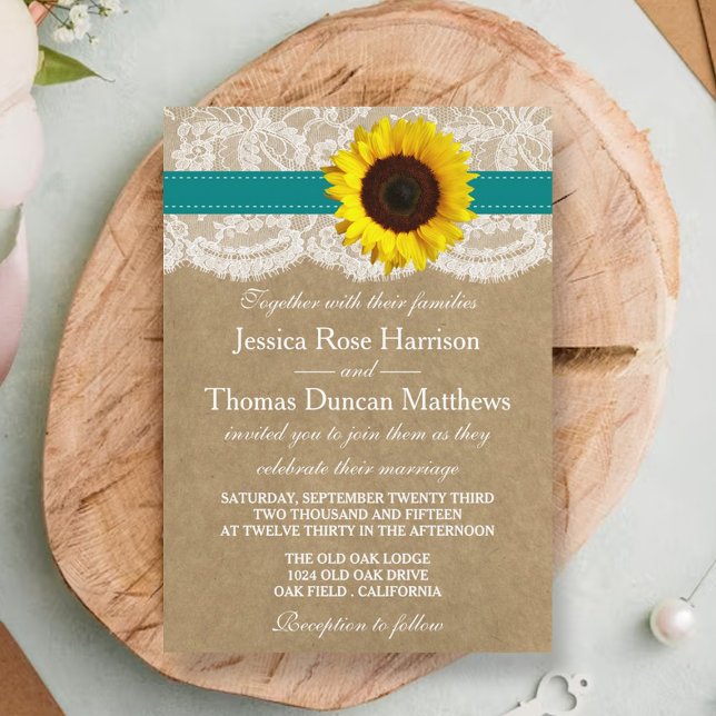 The Kraft, Lace & Sunflower Collection - Teal Invitation (Creator Uploaded)