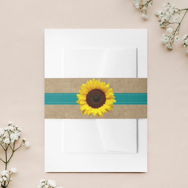 The Kraft, Lace & Sunflower Collection - Teal Invitation Belly Band (Creator Uploaded)