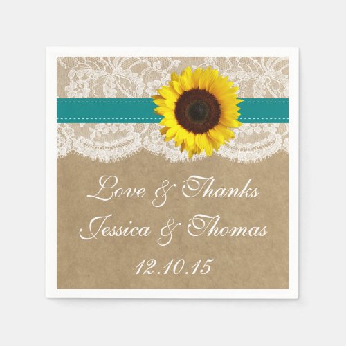 The Kraft Lace  Sunflower Collection _ Teal Napkins