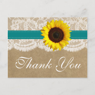 The Kraft, Lace & Sunflower Collection - Teal Postcard