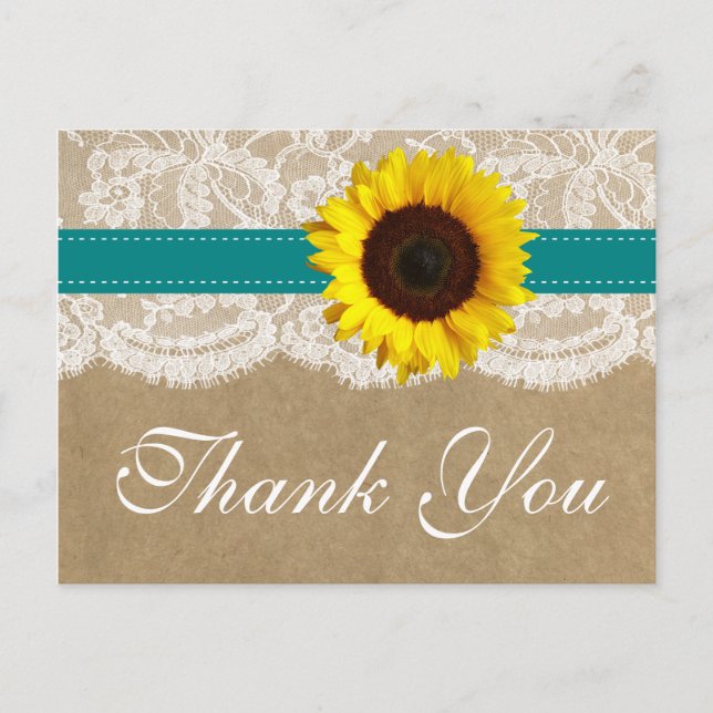The Kraft, Lace & Sunflower Collection - Teal Postcard (Front)