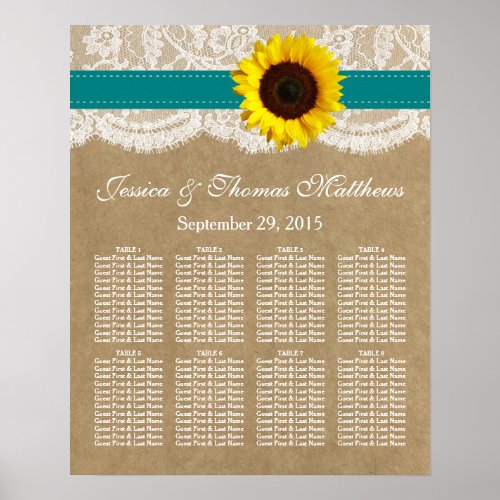 The Kraft Lace  Sunflower Collection _ Teal Poster