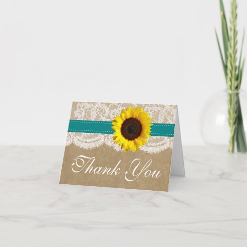The Kraft Lace  Sunflower Collection _ Teal Thank You Card