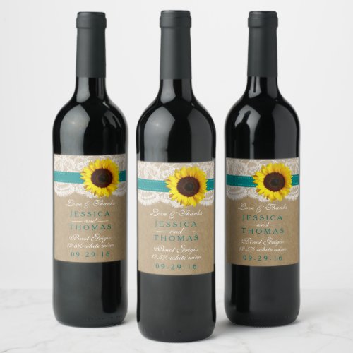 The Kraft Lace  Sunflower Collection _ Teal Wine Label