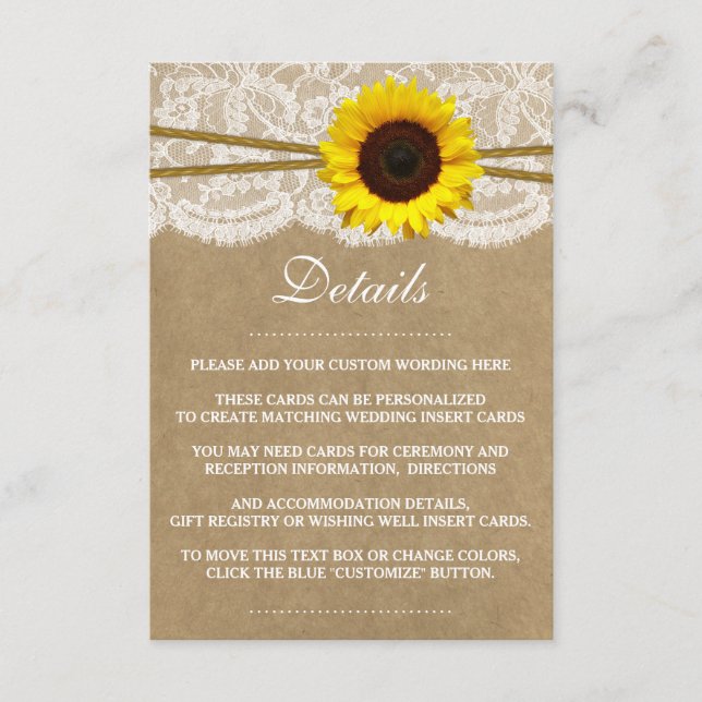 The Kraft, Lace & Sunflower Wedding Collection Enclosure Card (Front)