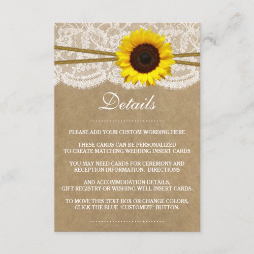 The Kraft Lace  Sunflower Wedding Collection Enclosure Card