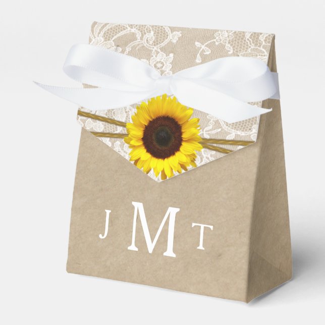 The Kraft, Lace & Sunflower Wedding Collection Favor Boxes (Front Side)