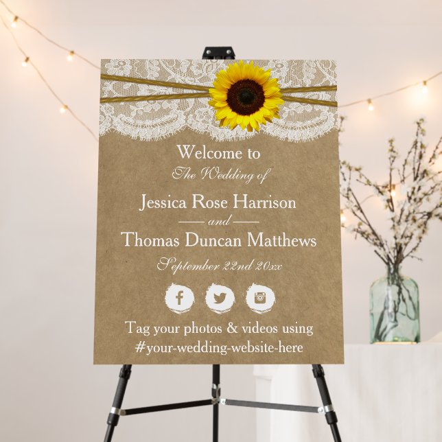 The Kraft, Lace & Sunflower Wedding Collection Foam Board (In Situ (Stand))